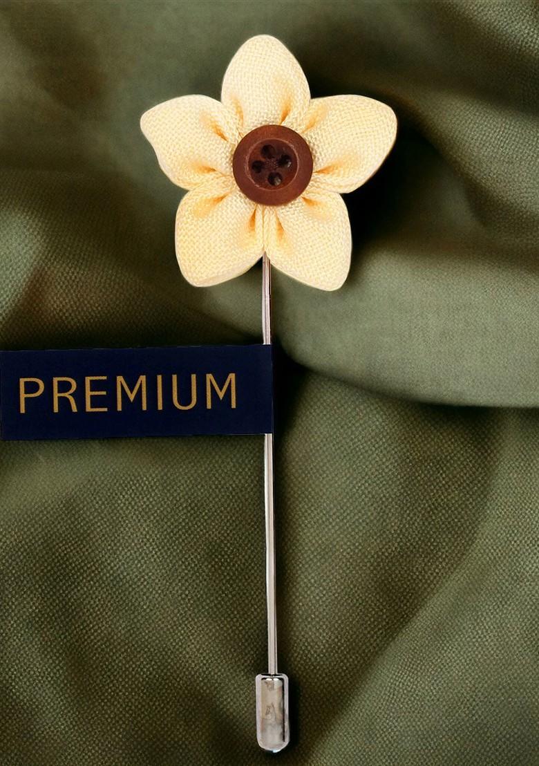 Unisex Yellow Brown Button Flower Lapel Pin