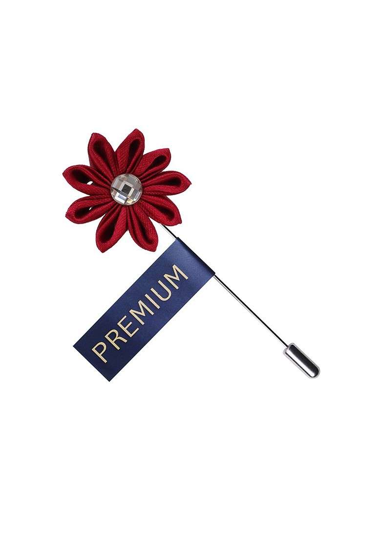 Unisex Maroon Glowing Petals Lapel Pin - Indya