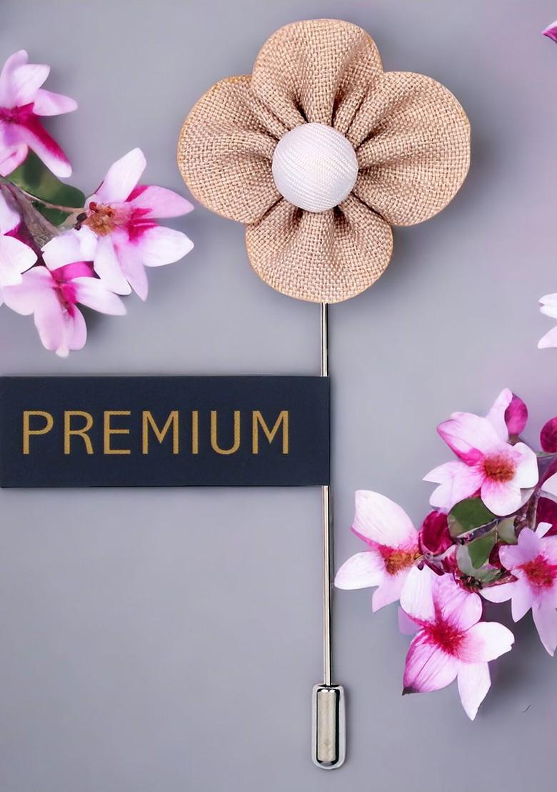 Unisex Brown White The Four Petal Flower Lapel Pin