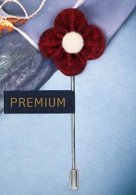 Unisex Maroon White The Four Petal Checkerd Flower Lapel Pin