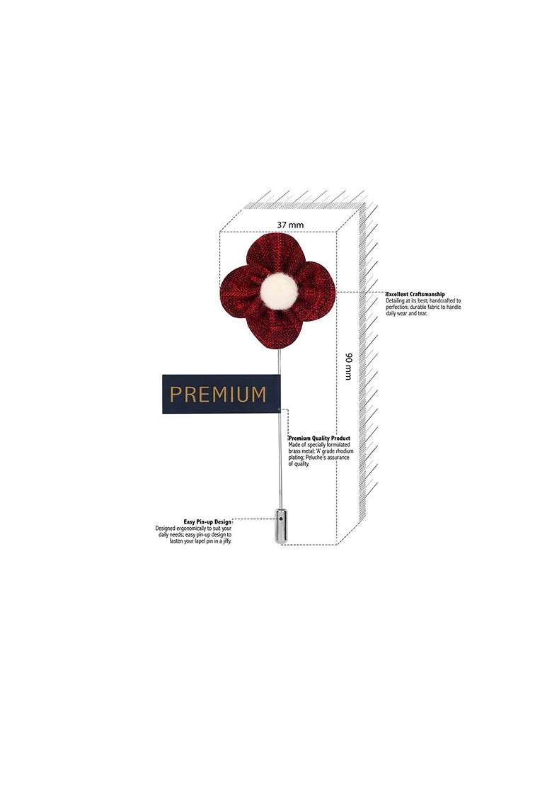Unisex Maroon White The Four Petal Checkerd Flower Lapel Pin - Indya