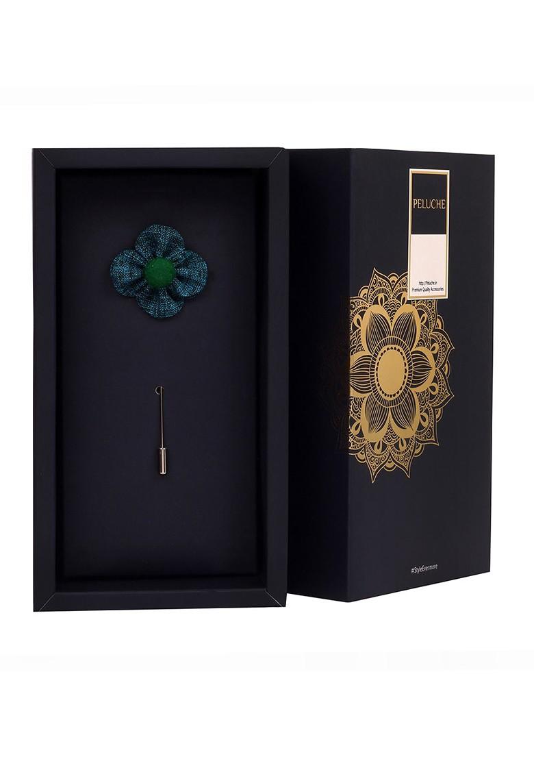 Unisex Blue Green The Four Petal Checkerd Flower Lapel Pin