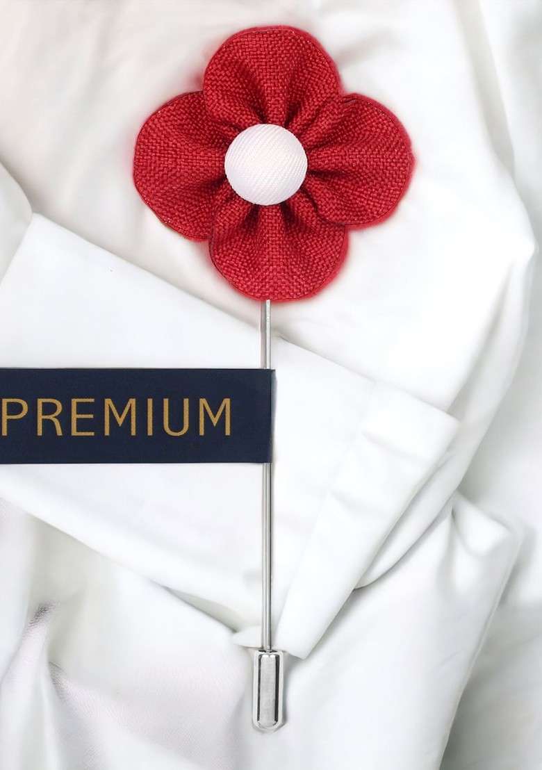 Unisex Red White The Four Petal Flower Lapel Pin - Indya