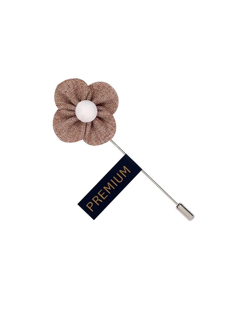 Unisex Khaki Coloured White The Four Petal Flower Lapel Pin