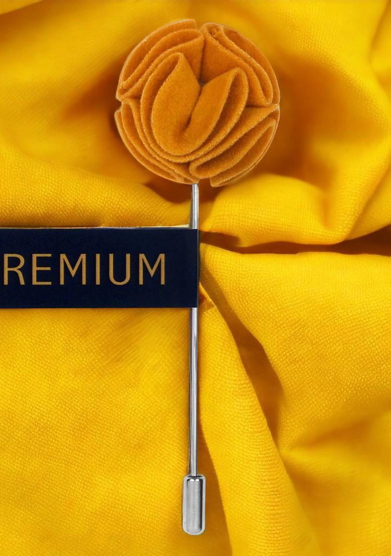 Unisex Mustard Yellow Silver Toned The Dahlia Flower Lapel Pin