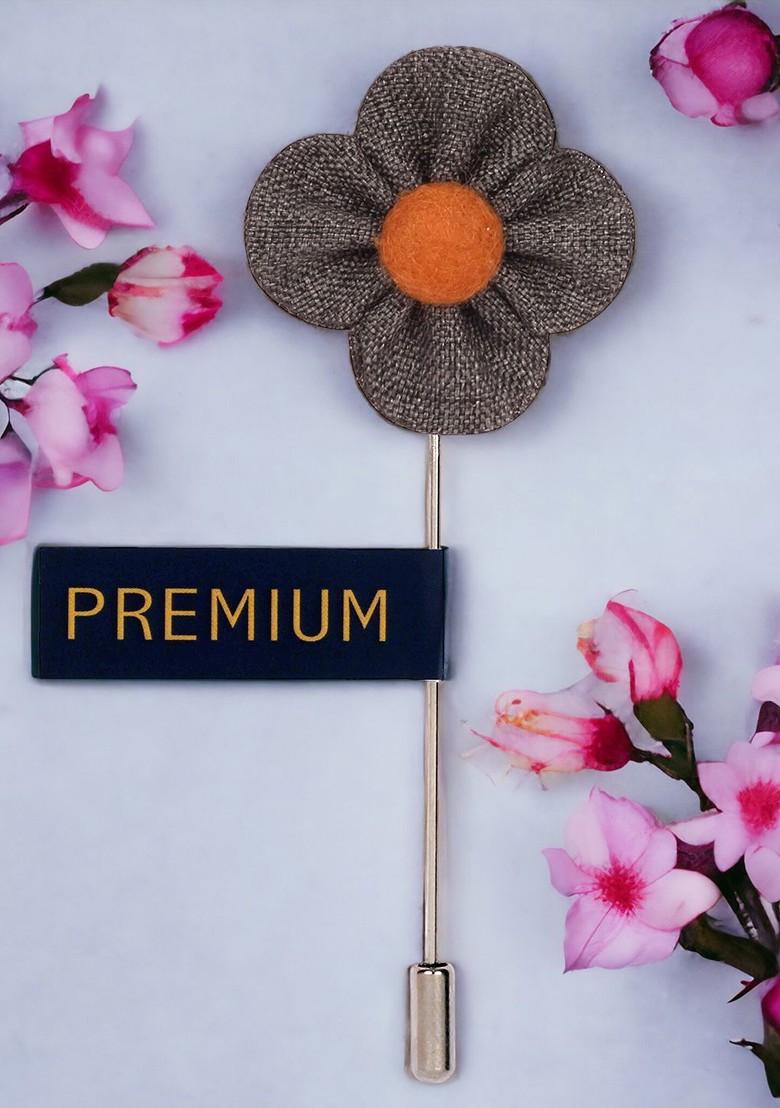 Unisex Grey Orange The Four Petal Classic Flower Lapel Pin