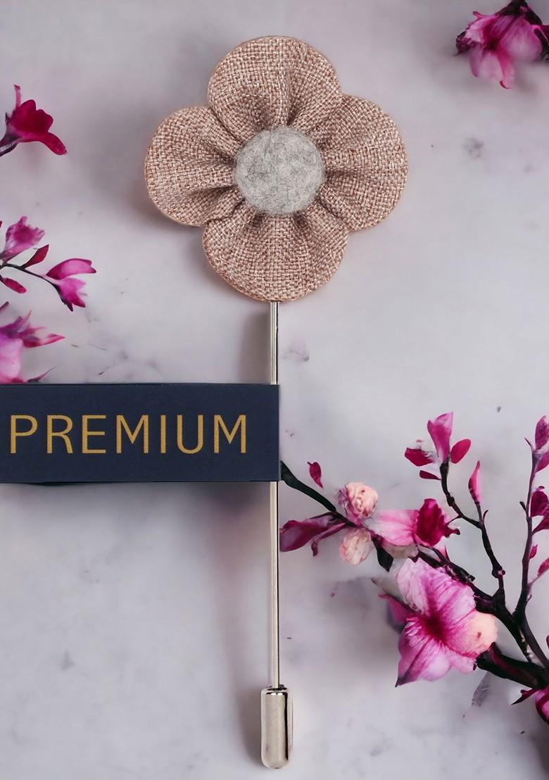 Unisex Khaki Coloured Grey The Four Petal Classic Flower Lapel Pin