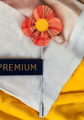 Unisex Orange Yellow The Four Petal Checkerd Flower Lapel Pin