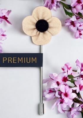 Unisex Cream Coloured Black The Four Petal Classic Flower Lapel Pin