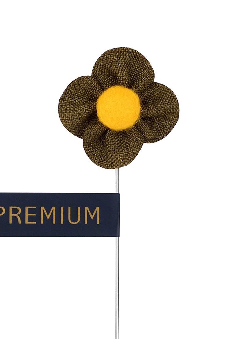 Unisex Olive Green Yellow The Four Petal Classic Flower Lapel Pin