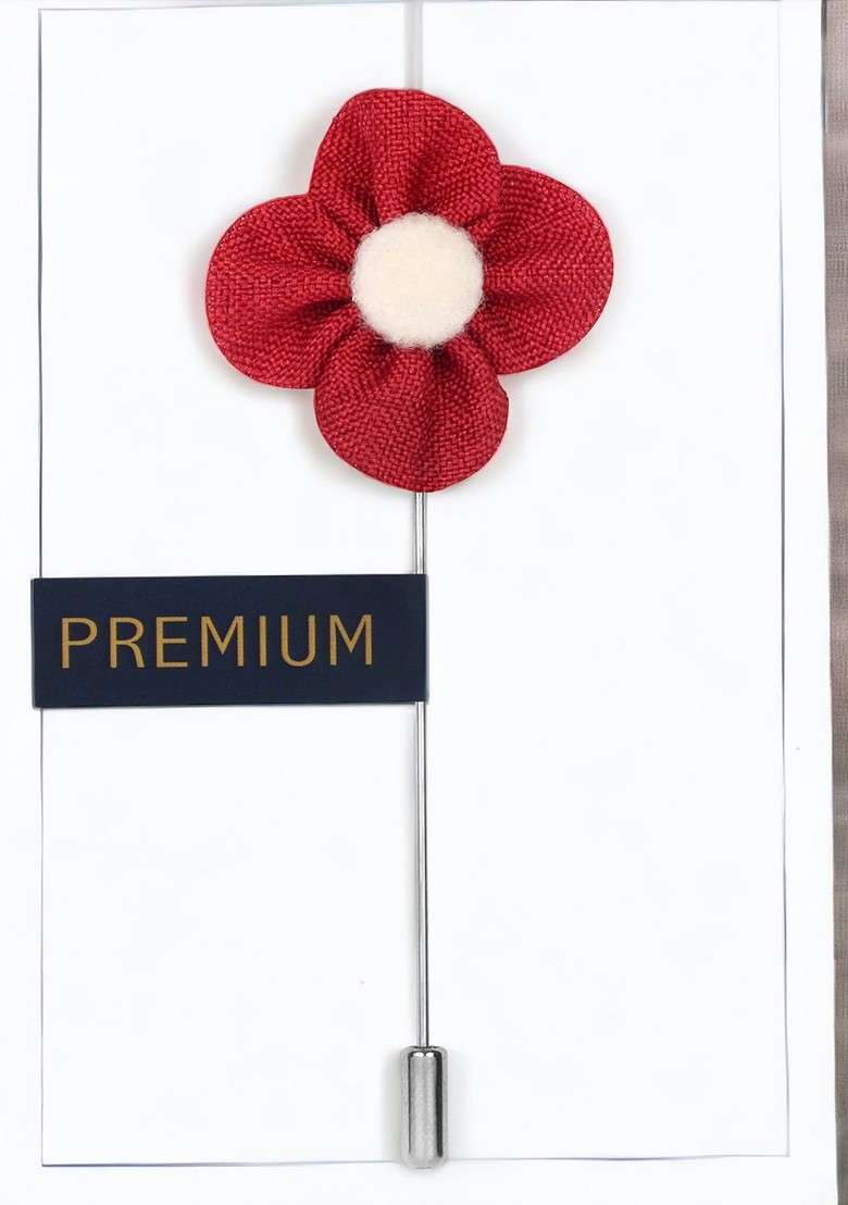 Unisex Red White The Four Petal Classic Flower Lapel Pin - Indya