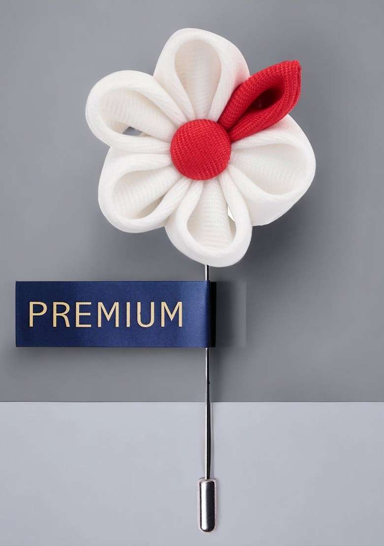 Unisex White Red Dual Shaded Beauty Lapel Pin - Indya