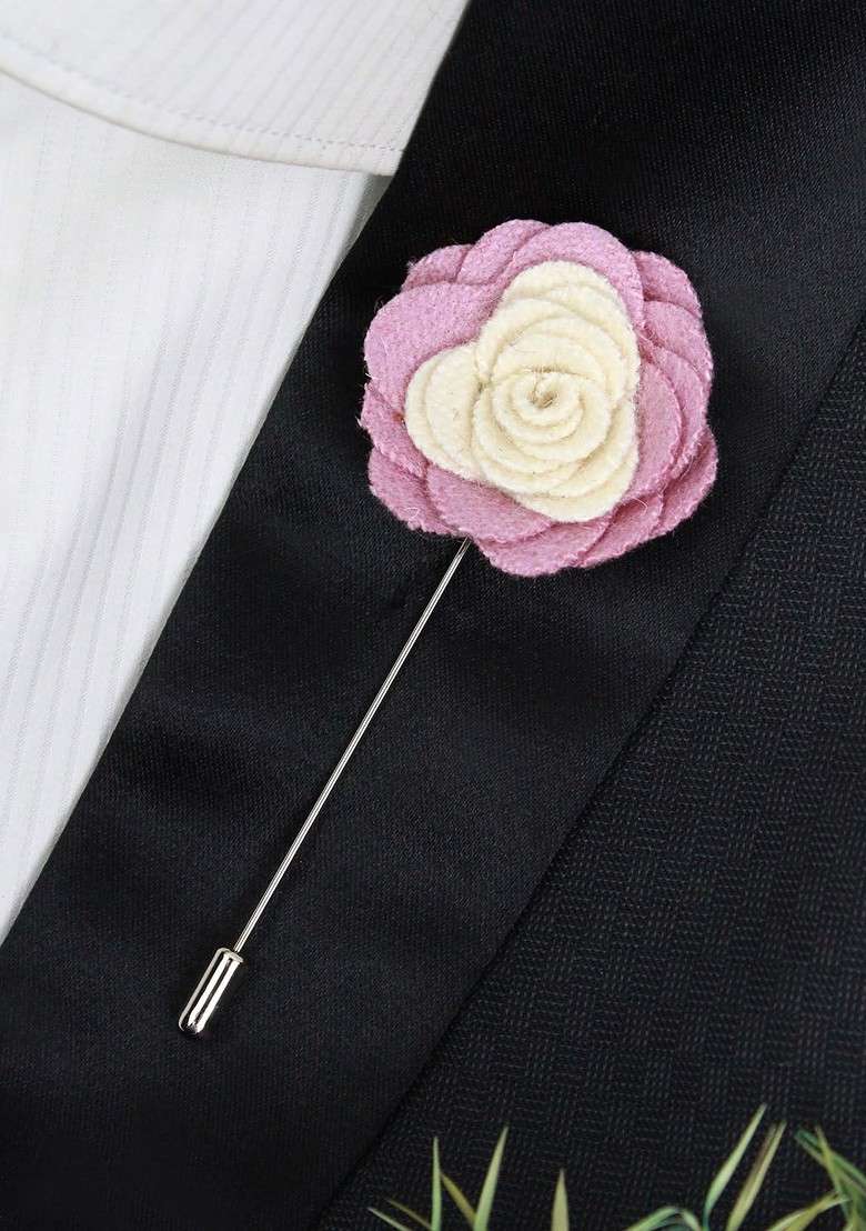 Unisex Pink Cream Coloured Graceful Bloom Lapel Pin - Indya