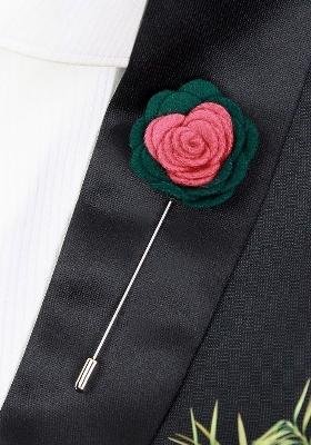 Unisex Pink Green Graceful Bloom Lapel Pin