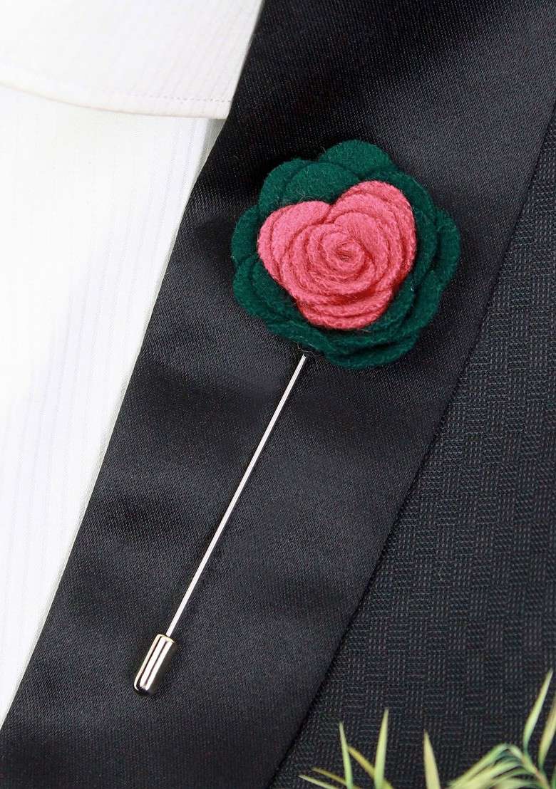 Unisex Pink Green Graceful Bloom Lapel Pin - Indya
