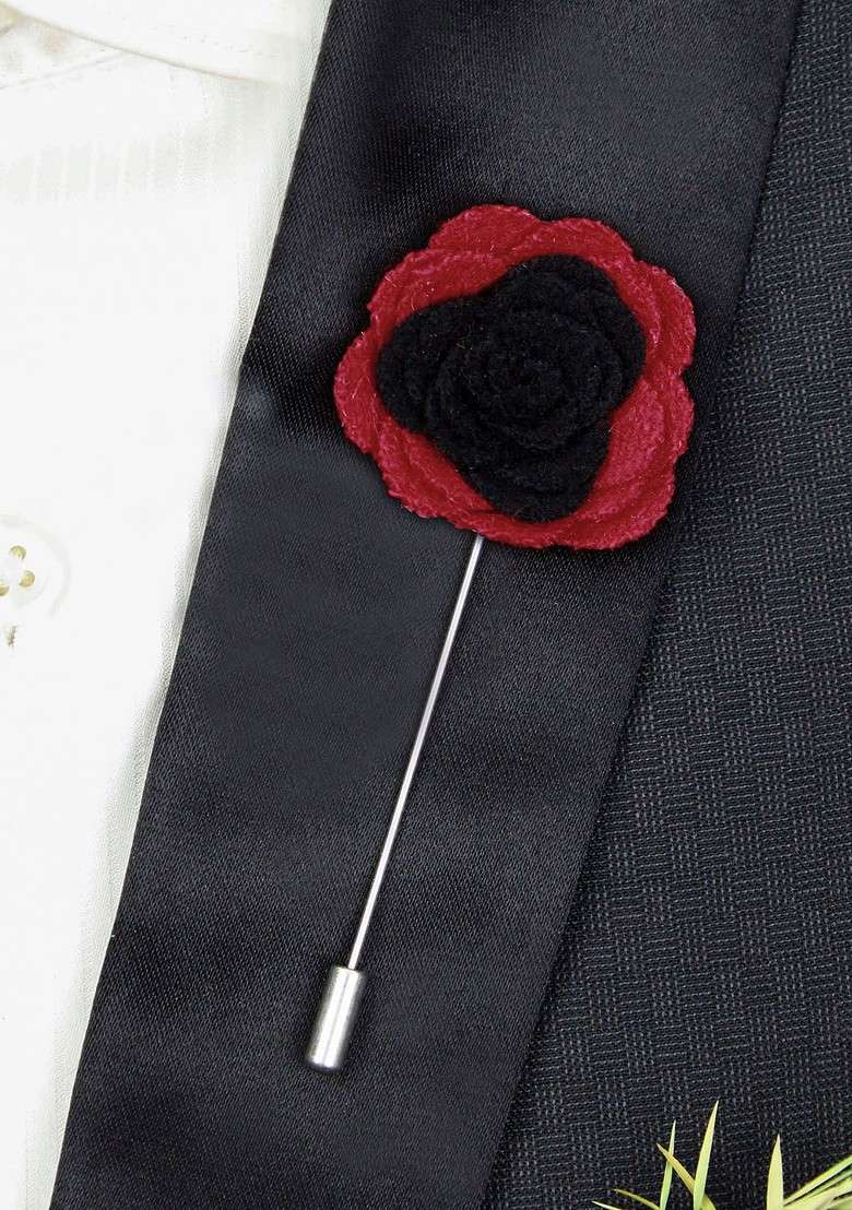 Unisex Black Red Graceful Bloom Lapel Pin - Indya