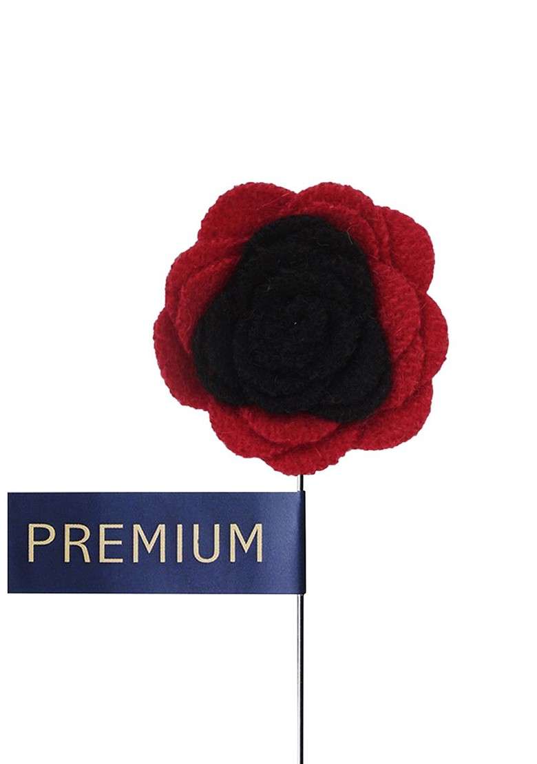 Unisex Black Red Graceful Bloom Lapel Pin - Indya