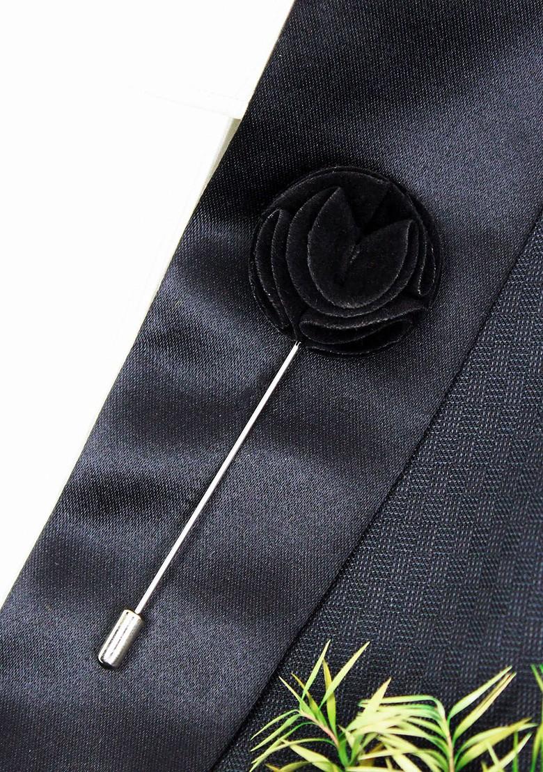 Unisex Black Silver Toned Wonderful Tulip Lapel Pin