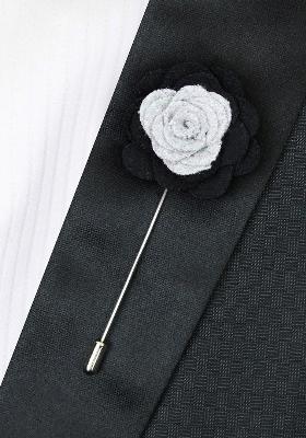 Unisex Grey Black Graceful Bloom Lapel Pin