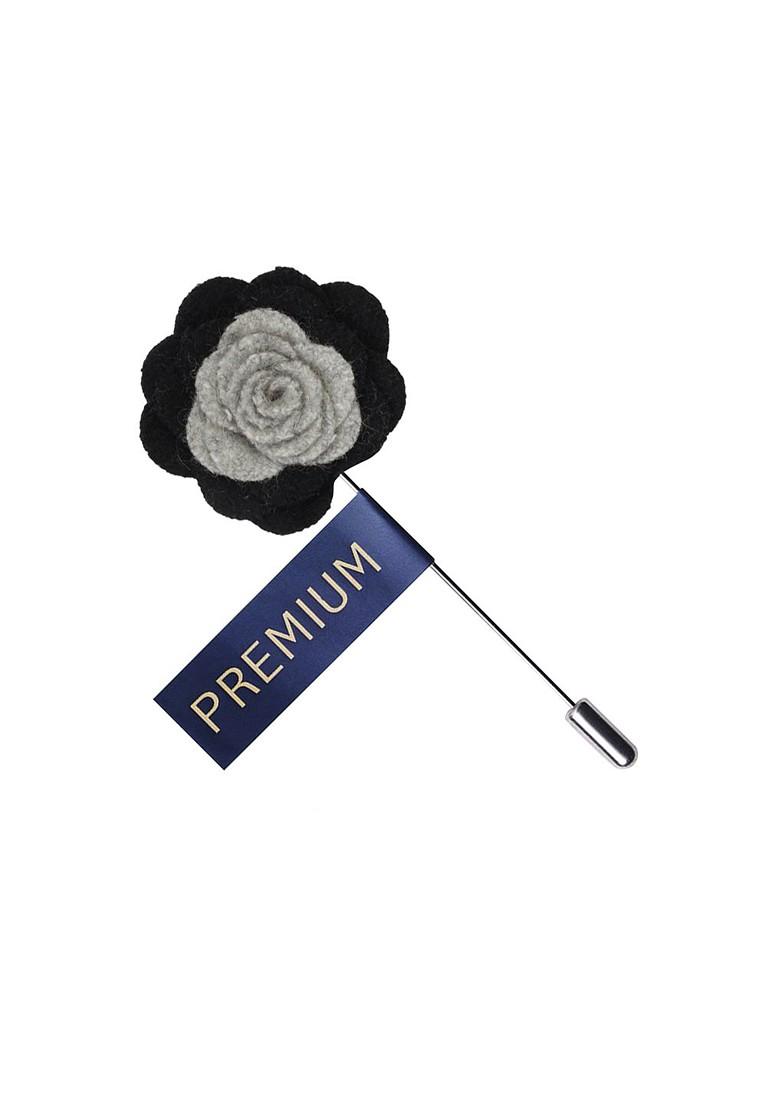 Unisex Grey Black Graceful Bloom Lapel Pin