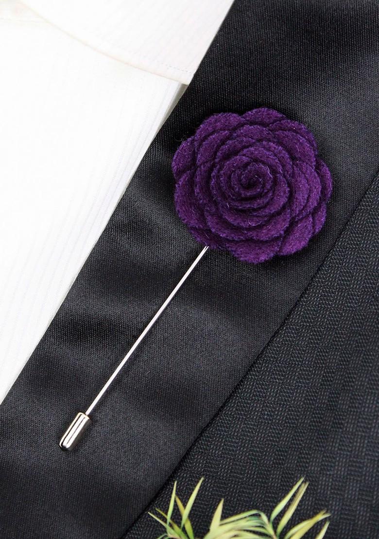 Unisex Purple Silver Toned Blooming Charm Lapel Pin