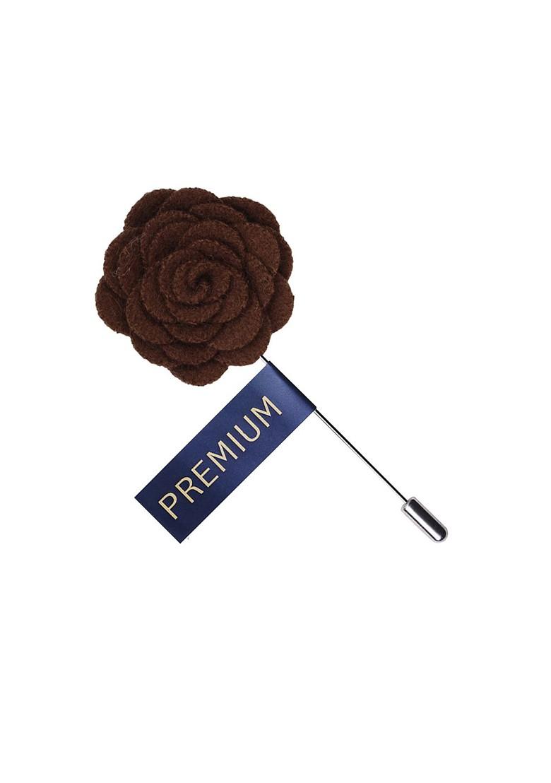 Unisex Brown Silver Toned Blooming Charm Lapel Pin