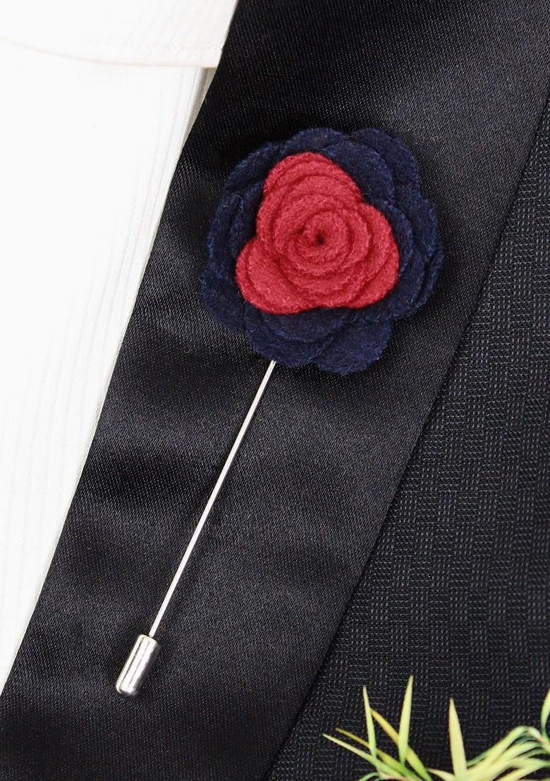 Unisex Red Navy Blue Graceful Bloom Lapel Pin