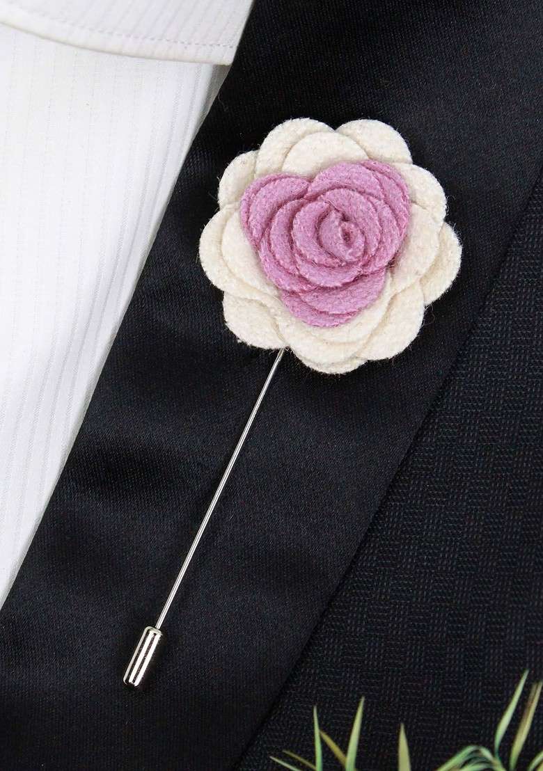 Unisex Pink Cream Coloured Graceful Bloom Lapel Pin - Indya