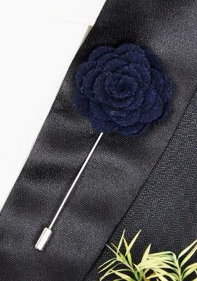 Unisex Navy Blue Silver Toned Blooming Charm Lapel Pin