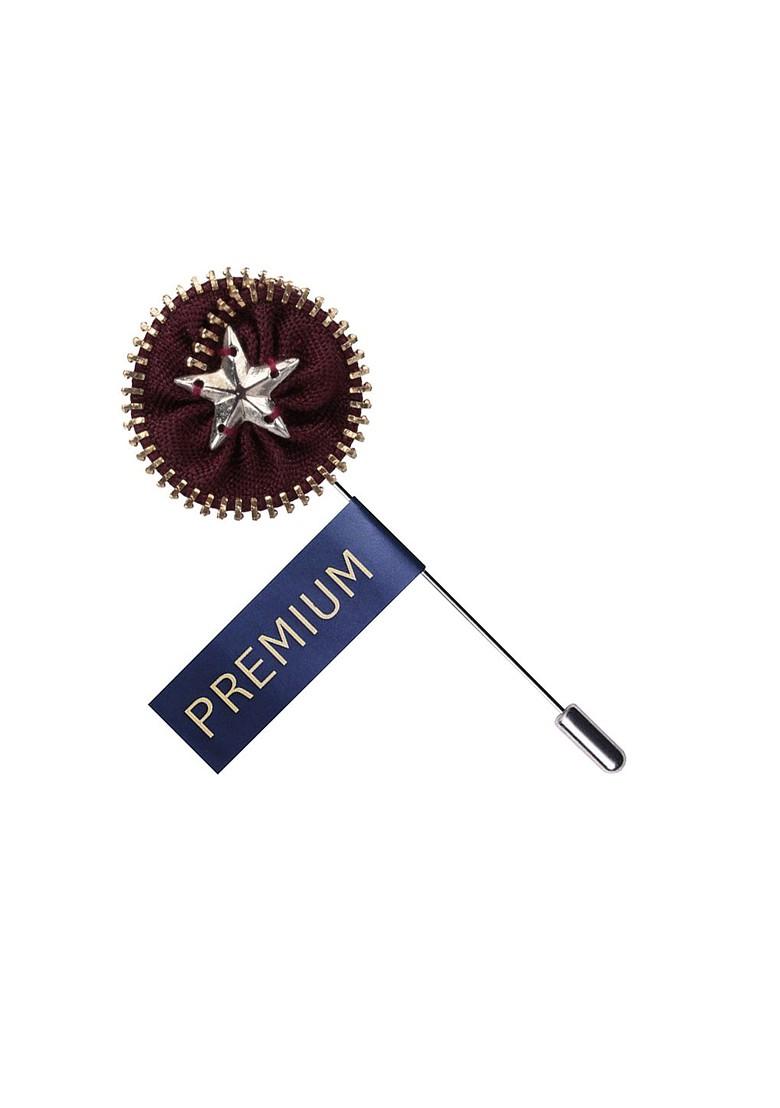Unisex Maroon Silver Toned Shining Star Lapel Pin