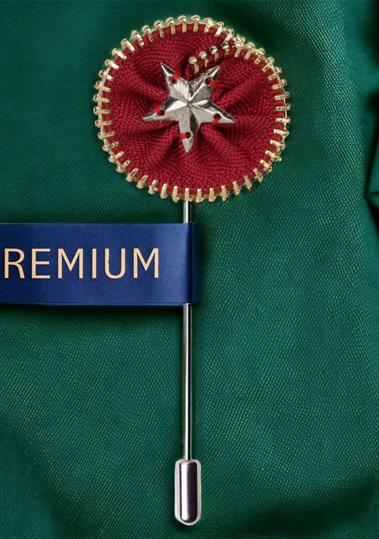 Unisex Maroon Silver Toned Shining Star Lapel Pin