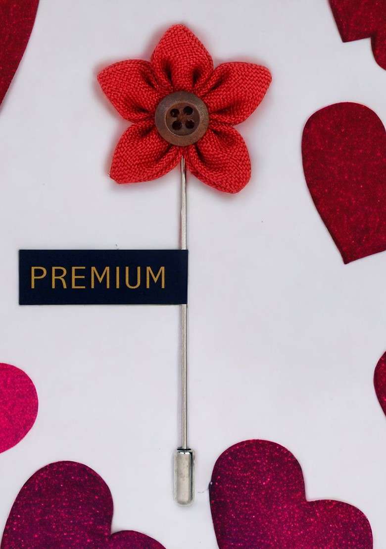 Unisex Red Brown Button Flower Lapel Pin - Indya