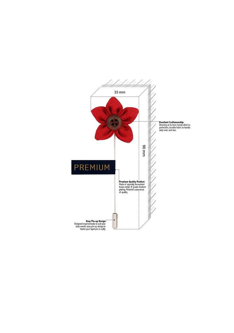 Unisex Red Brown Button Flower Lapel Pin - Indya