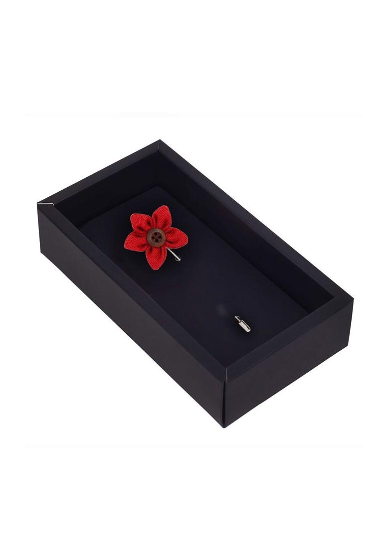 Unisex Red Brown Button Flower Lapel Pin