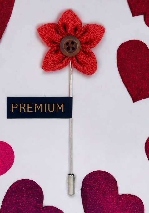 Unisex Red Brown Button Flower Lapel Pin