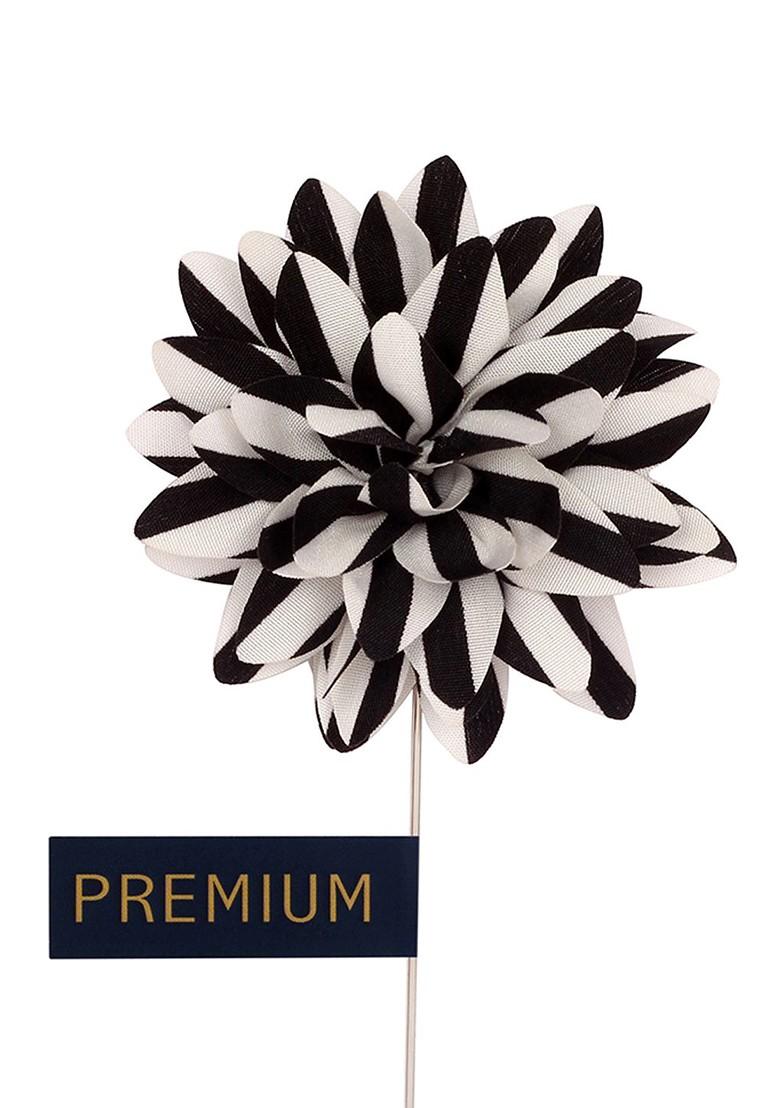 Unisex Black White Striped Petals Lapel Pin