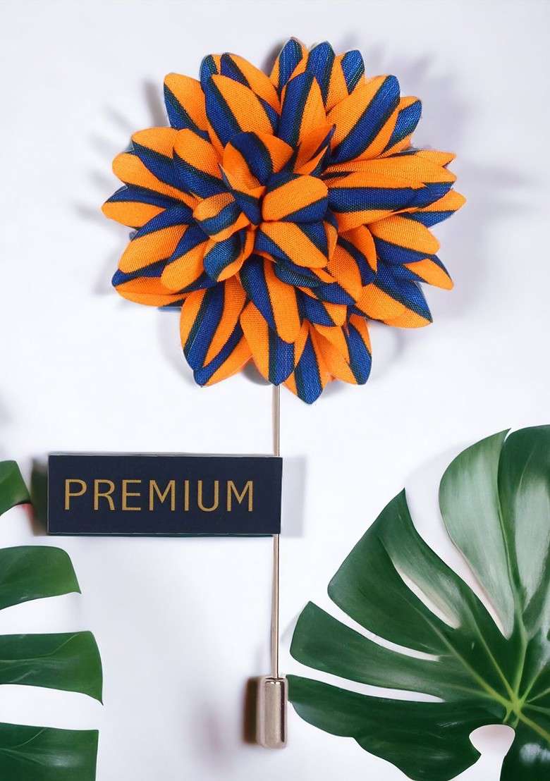 Unisex Orange Blue Striped Petals Lapel Pin - Indya