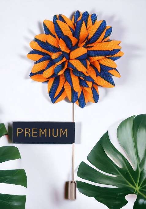 Unisex Orange Blue Striped Petals Lapel Pin