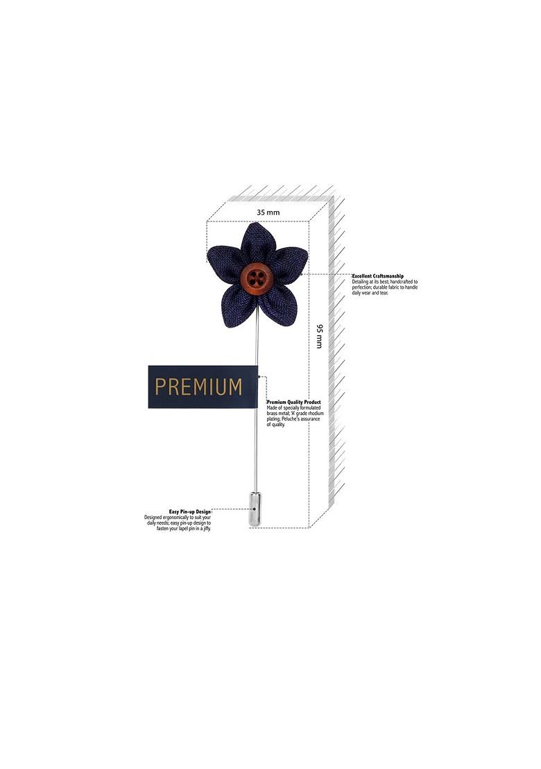 Unisex Blue Brown Button Flower Lapel Pin