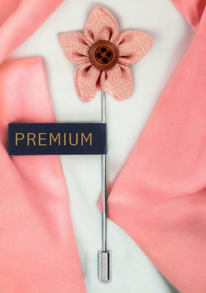Unisex Beige Brown Button Flower Lapel Pin