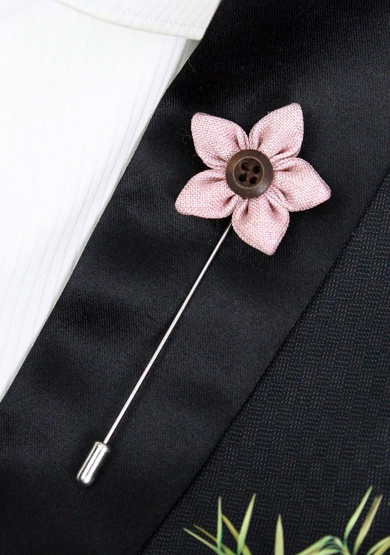 Unisex Beige Brown Button Flower Lapel Pin