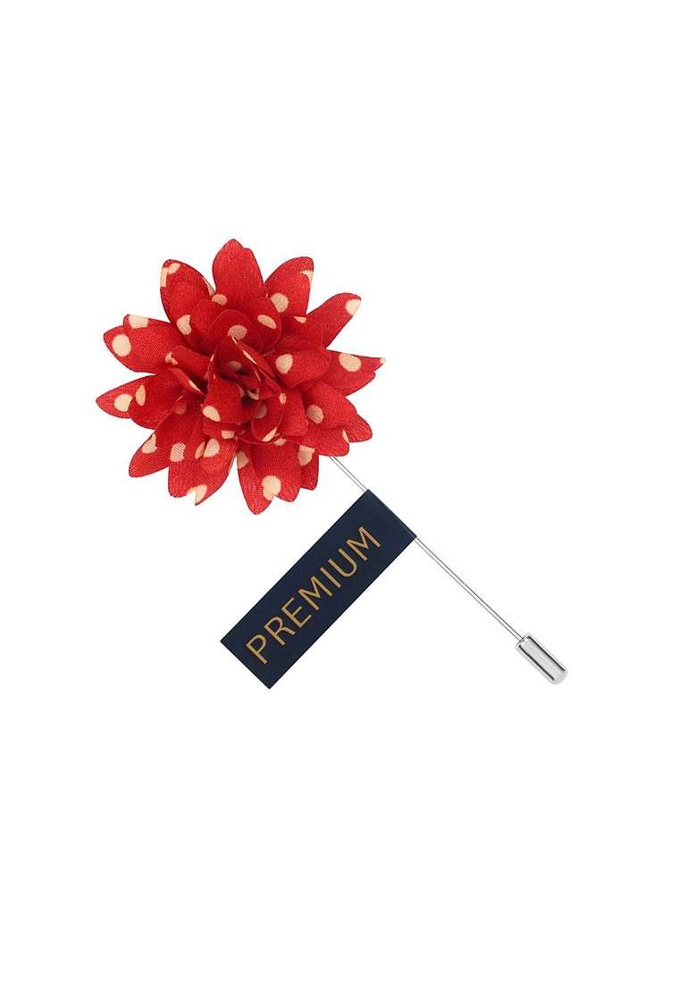 Unisex Red Beige Polka Petals Lapel Pin - Indya