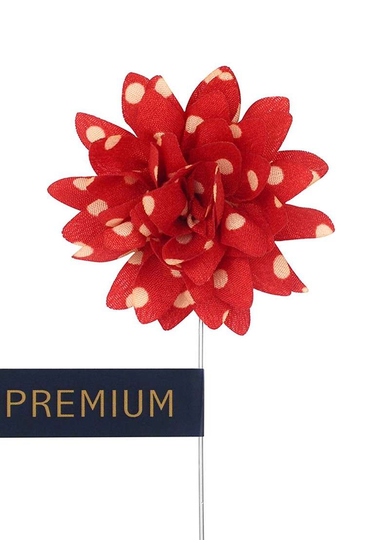 Unisex Red Beige Polka Petals Lapel Pin - Indya