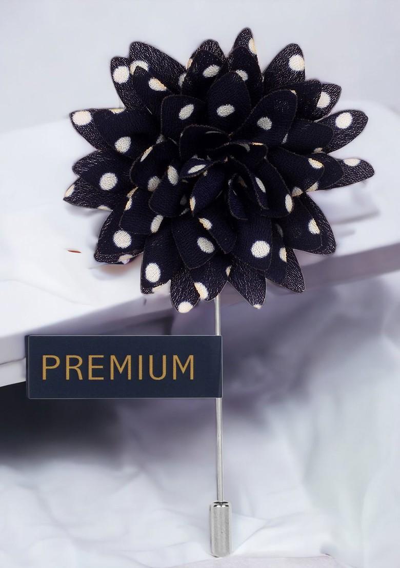 Unisex Blue White Polka Petals Lapel Pin