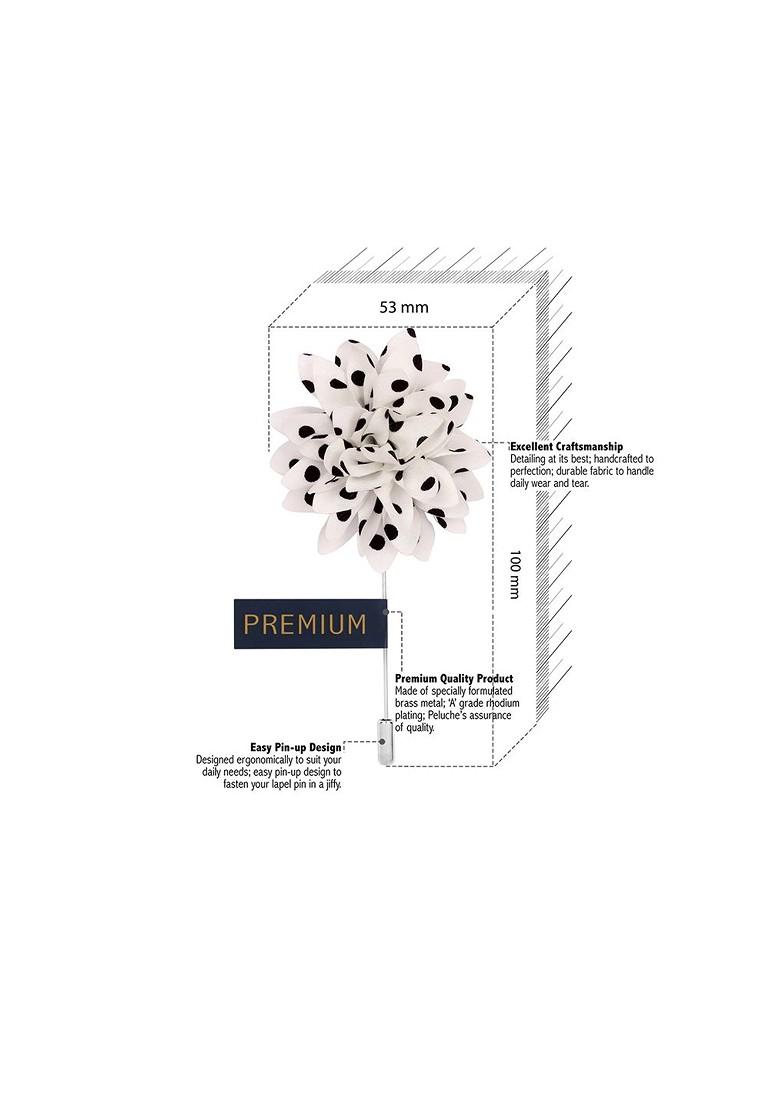 Unisex White Black Polka Petals Floral Lapel Pin