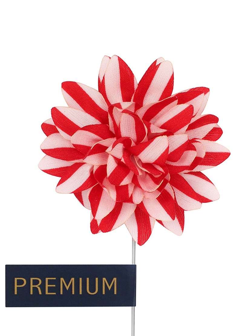 Unisex Red Off White Striped Petals Lapel Pin - Indya