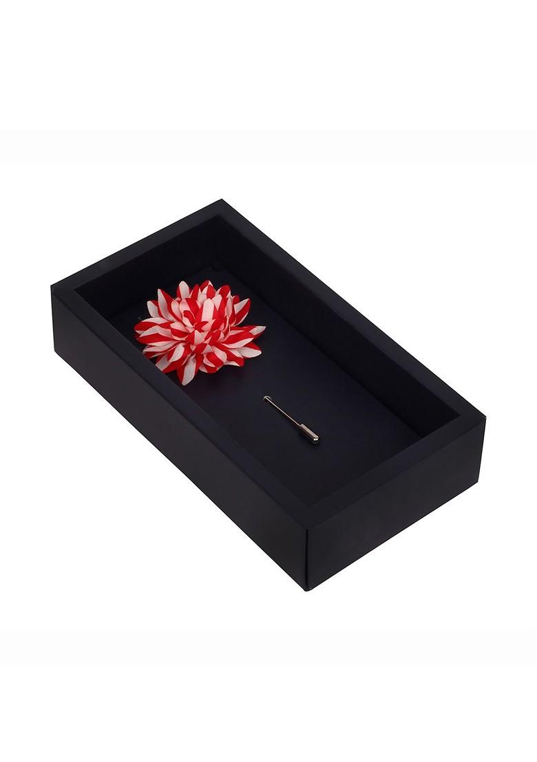 Unisex Red Off White Striped Petals Lapel Pin