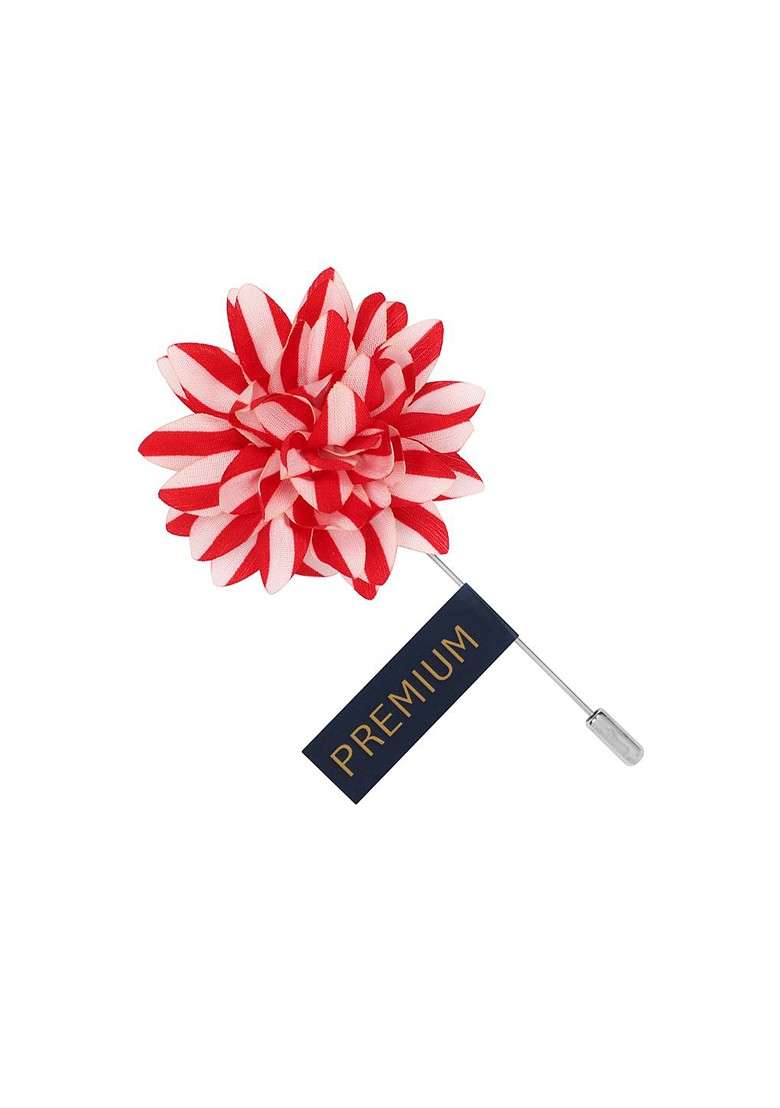 Unisex Red Off White Striped Petals Lapel Pin - Indya