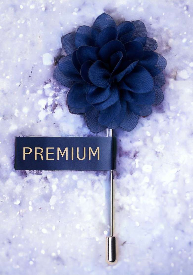 Unisex Blue Elron Petals Floral Lapel Pin - Indya