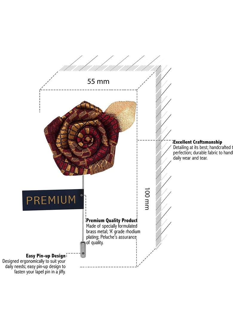 Unisex Maroon Gold Toned Floral Pentagon Lapel Pin